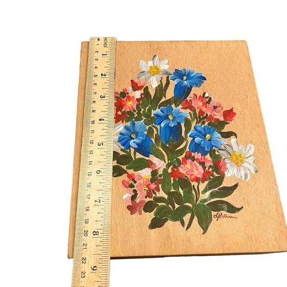 Vintage Wooden Hand Painted Jewelry Box With Mirror Germany - Picture 9 of 10